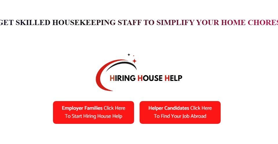HiringHouseHelp portal with separate entry points for employer families and helper candidates, developed by QTC Infotech