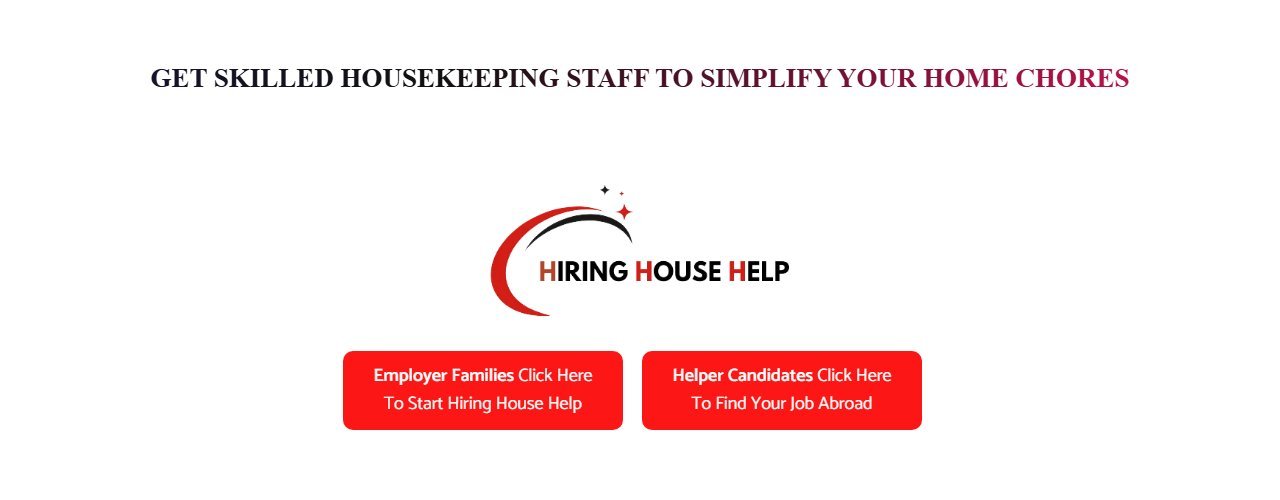 HiringHouseHelp portal with separate entry points for employer families and helper candidates, developed by QTC Infotech